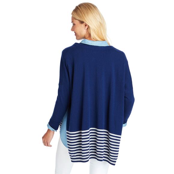 Vineyard Vines Oversized Striped V-Neck Wool/Cashmere Sweater- Size XL - Picture 2 of 7